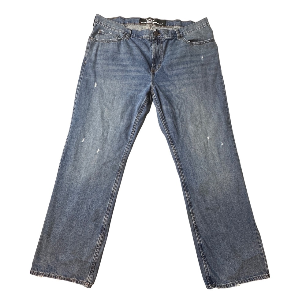 American Wearhouse Jeans Mens 44x31 Blue Denim Straight Distressed Medium Wash